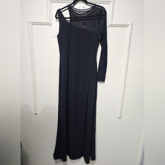 Lulus New Infatuation Black Mesh Asymmetrical Mermaid Maxi Dress L Wedding Party - Picture 9 of 11